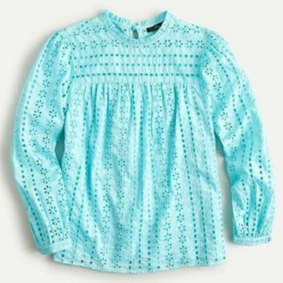 J. Crew Tops - J.Crew NWT Aqua Ditsy Eyelet Tie-Back Top size S